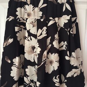LOFT Black and Cream Floral Skater Skirt